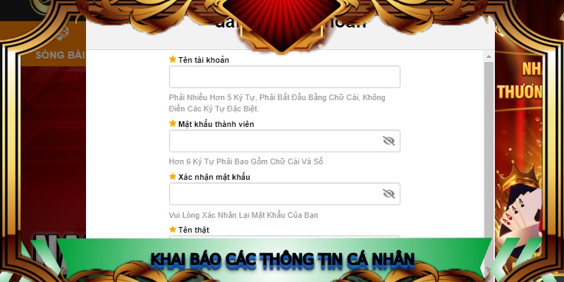 Khai báo các thông tin cá nhân