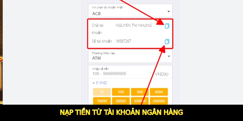 Nạp tiền từ tài khoản ngân hàng