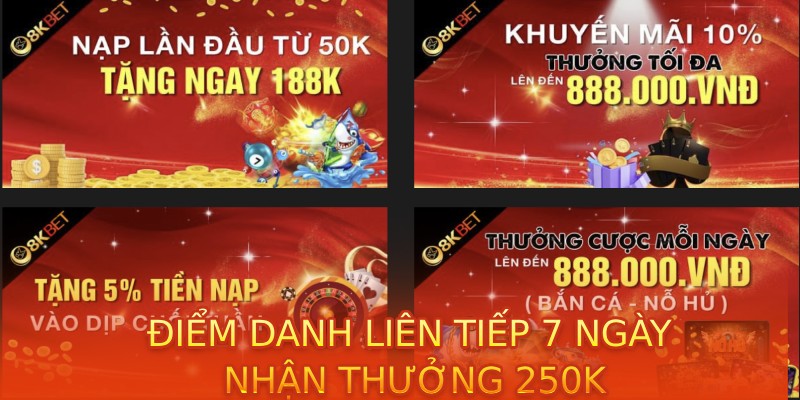 Điểm danh liên tiếp 7 ngày nhận thưởng 250k